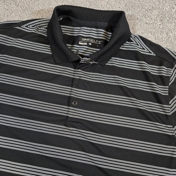 Nike Golf Tour Performance Mens Large Black Wht Stripe Short Sleeve Polo Dri-Fit - Picture 1 of 9